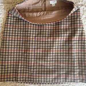 J. Crew Plaid A-Line Wool Blend Skirt in Tan, Navy & Red